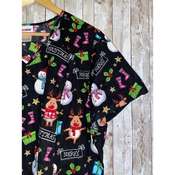 Scrubstar Top Womens 3X Black Merry Christmas Snowman Medical Nurse Uniform Top - Picture 5 of 9